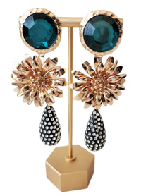 Teal Gold Dangle Earrings