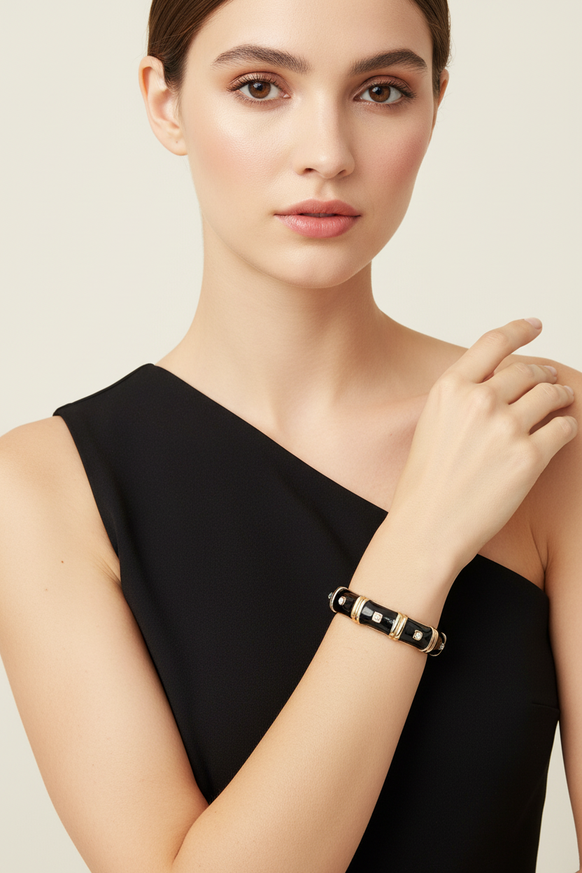 Black and Gold Jeweled Bracelet