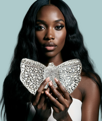 Silver Crystal Bow Clutch