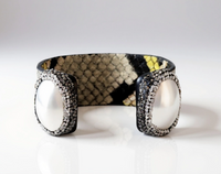 Black, Yellow, and Gray Snakeskin Pave Embellished Cuff