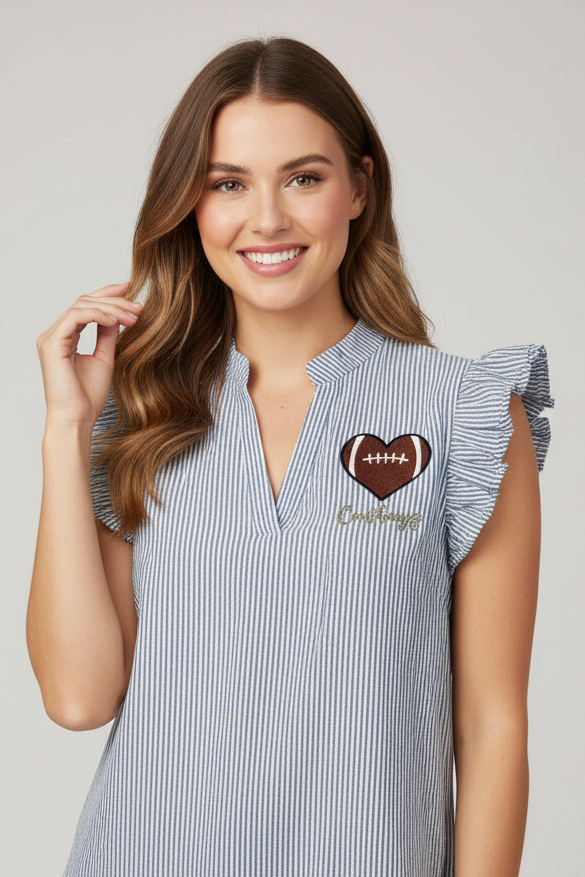 Blue Striped Football Heart Dallas Cowboys Shirt