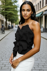 Black 3D Flower Tube Top