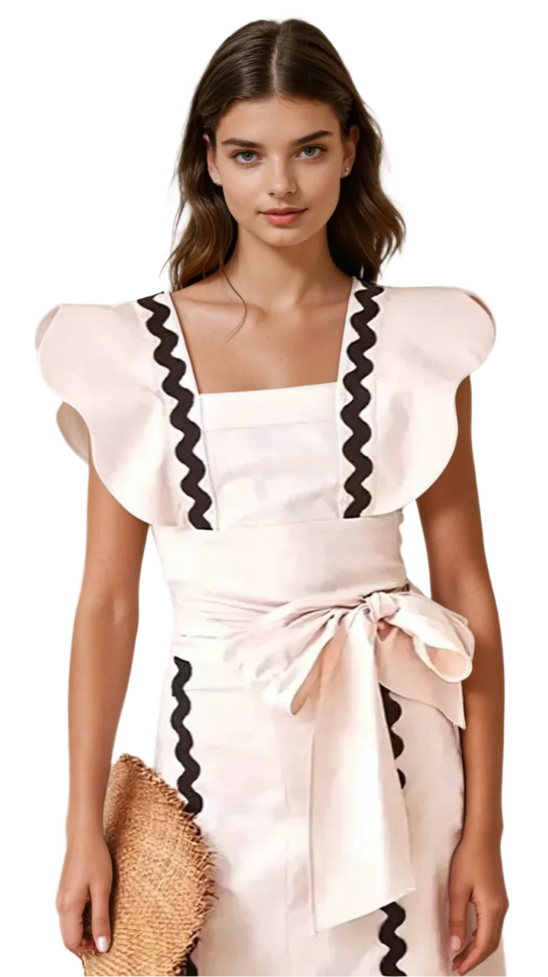 Ivory Zigzag Black Trim Dress