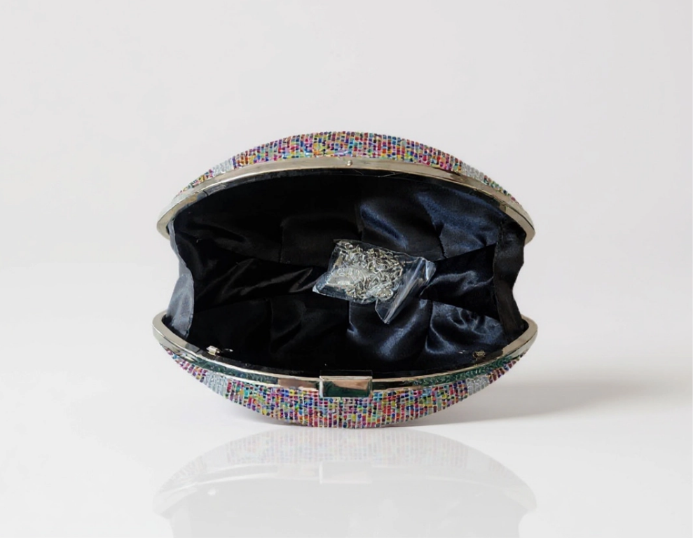 Multicolored Crystal Football Clutch Purse