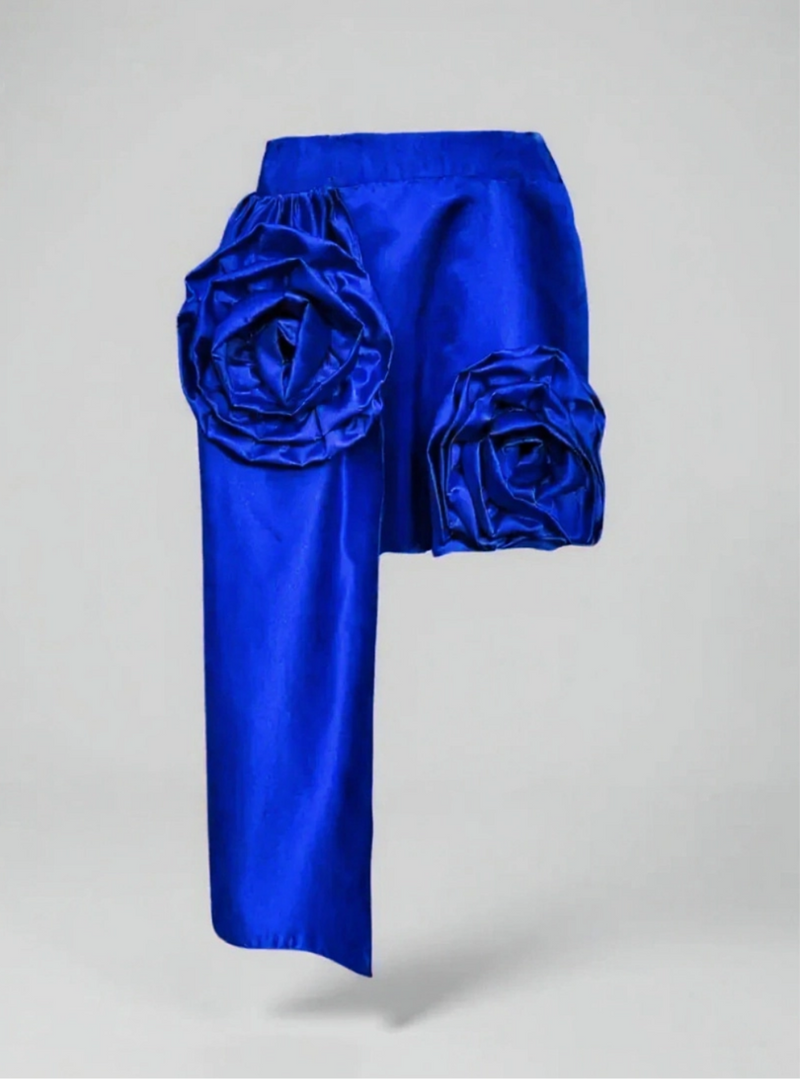 Royal Blue 3D Flower Mini Skirt