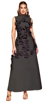 Black 3D Flower Sleeveless Maxi Dress