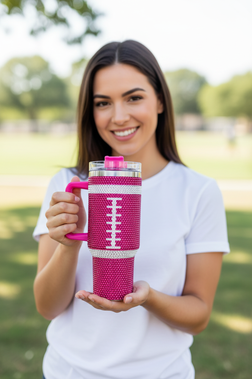 Hot Pink Sequin Football Tumbler - 40 oz