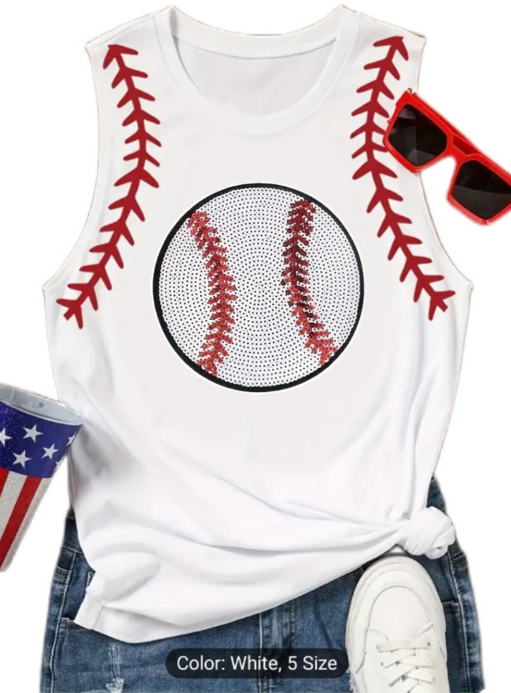 Sleeveless Sequin Baseball T-shirt