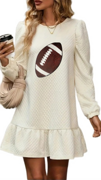 Off White Sequin Football Long Sleeve Mini Dress