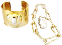 Goldtone Pearl Cuff, Paperclip Necklace and Sterling Silver Gold Lined Baroque Pearl Ring