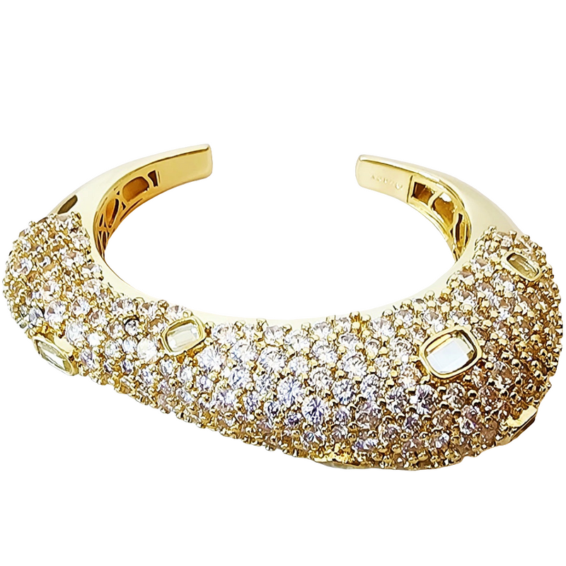 18K Gold Plated Diamond Baroque Mirror Embellished Cuff Bracelet