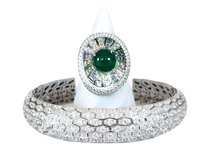 Sterling Silver Green Lily Pad Ring and Diamond Cuff Bracelet