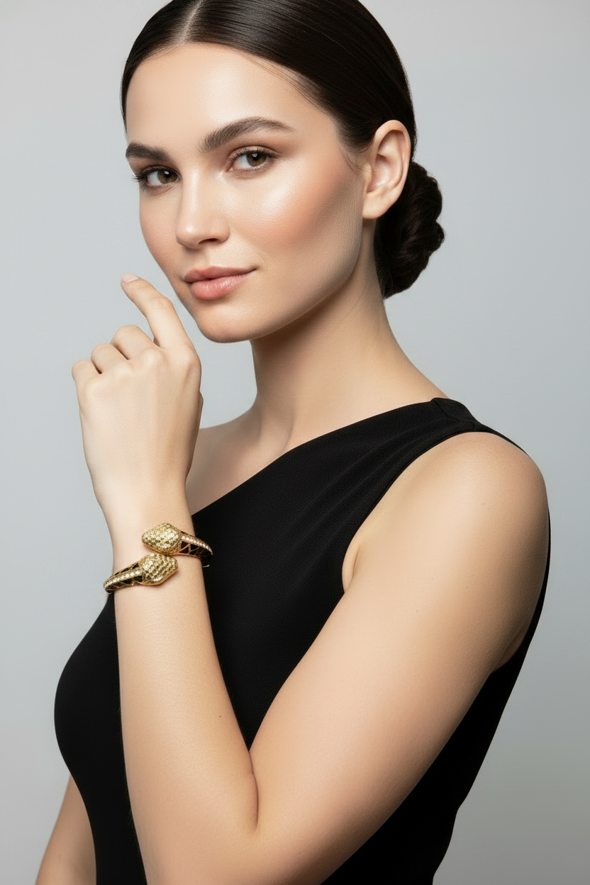 Black and Gold Snake Cuff Bracelet