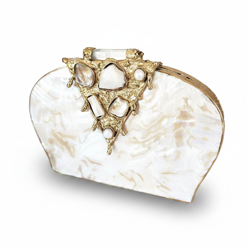 White and Gold  Mother Of Pearl Clutch