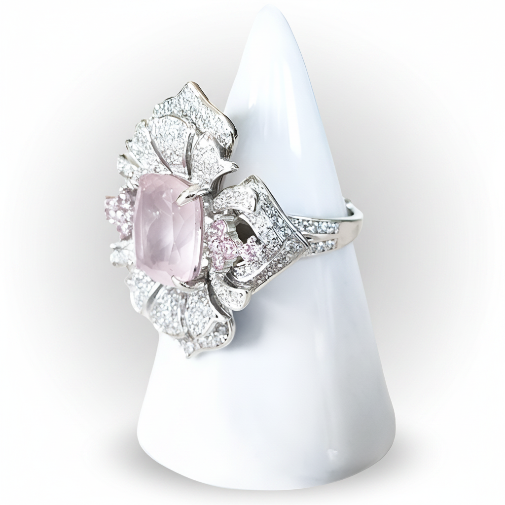 Sterling Silver Pink Ring and Diamond Bracelet