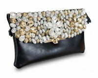 Jeweled Black Leather Clutch