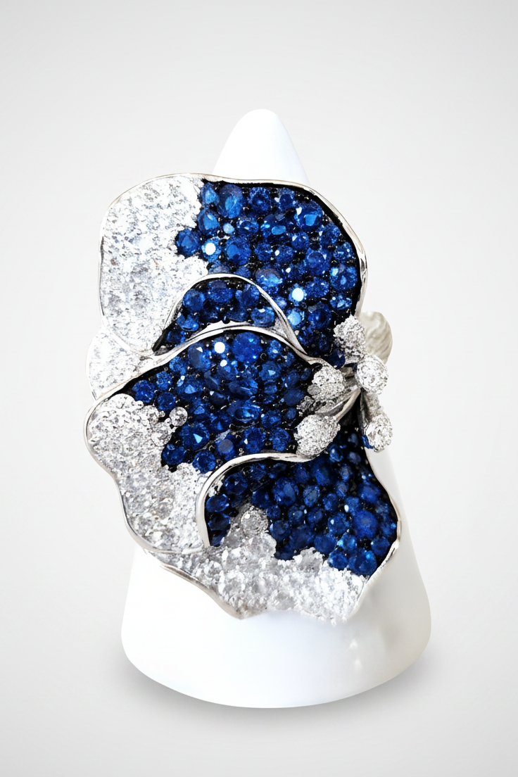 Sterling Silver Blue Pave Half Butterfly Ring and Bracelet