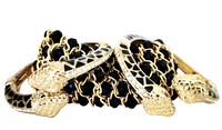 Black and Gold Snake Cuffs and Beaded Stretch Bracelet