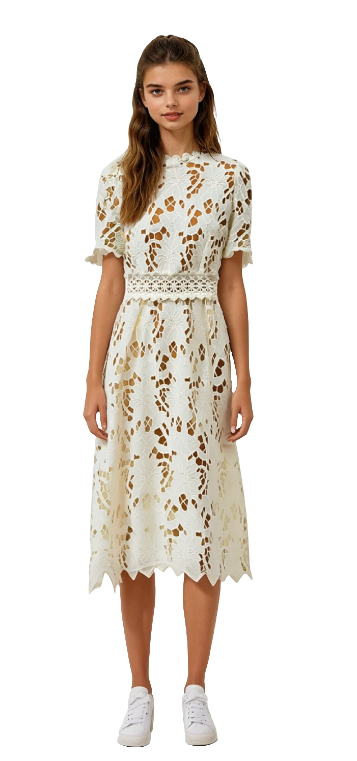 Cream Lace Midi Dress