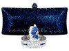 Navy Blue Crystal Clutch Purse, Sterling Silver Butterfly Ring and Art Deco Bracelet