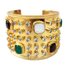 Pearl, Garnet and Quartz Gemstone 18K Gold Plated Rivet Cuff Bracelet