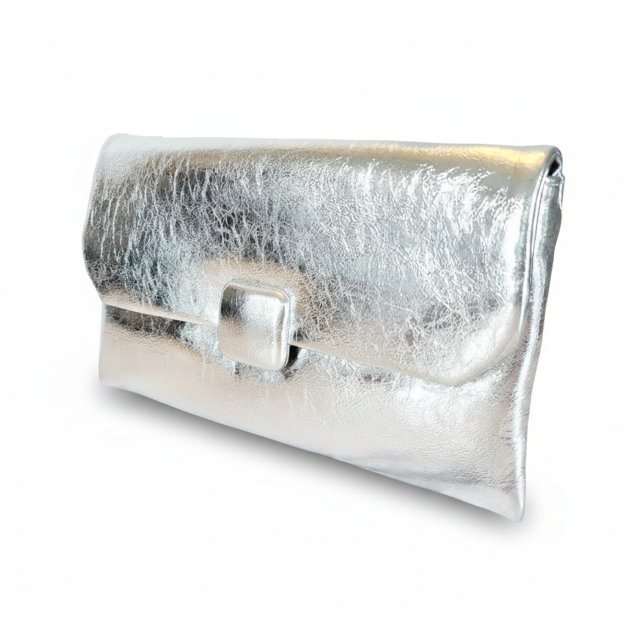 Silver Leather Clutch
