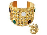 Pearl, Garnet and Quartz 18K Gold Plated Rivet Cuff and Gold Plated Snake Ring Combination