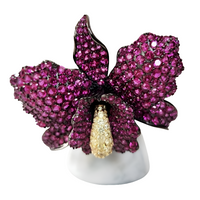 Fuchsia Pink Crystal Clutch, Sterling Silver Pave Orchid Ring and Earrings