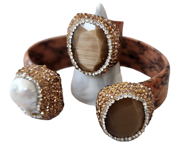 Brown Pave Stone Embellished Cuff and Ring