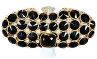 Black and Gold Crystal Clutch and Black Glass Ring