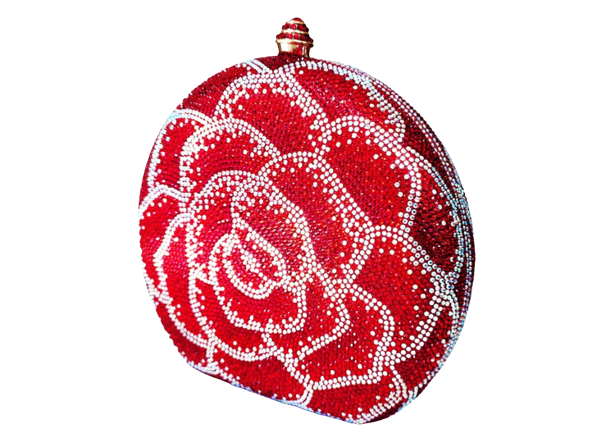 Red and White Crystal Flower Clutch