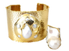 Goldtone Pearl Cuff and Sterling Silver Gold Lined Baroque Pearl Ring