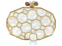 Gold and White Mother of Pearl Honeycomb Clutch and Sterling Silver Gold Embellished Pearl Ring