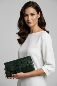Green Leather Snakeskin Clutch