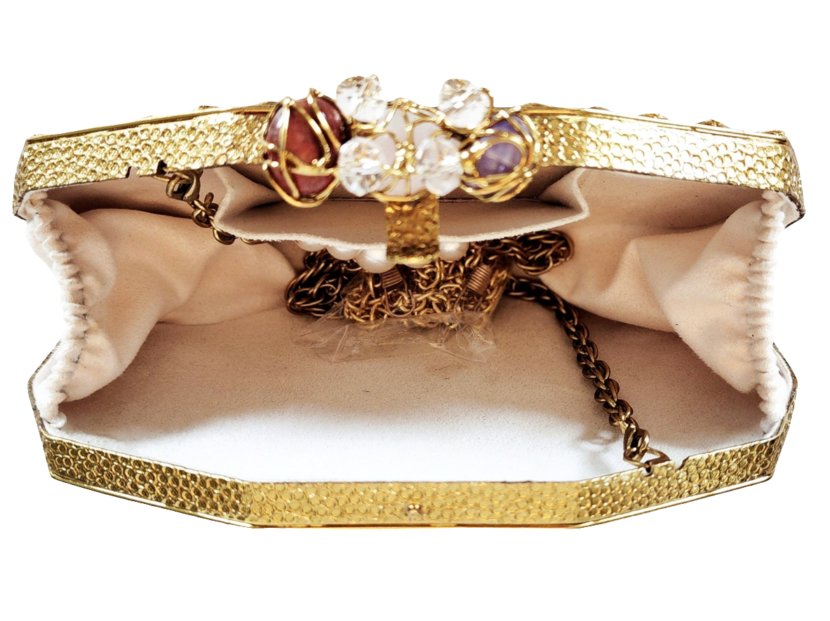Gold and White Mother of Pearl Honeycomb Clutch