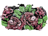 Pink and Green Crystal Flower Clutch