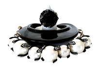 White Embellished Ball Bracelet, Black Resin Cuff and Black Quartz Ring