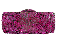 Fuchsia Pink Crystal Clutch, Sterling Silver Pave Orchid Ring and Earrings