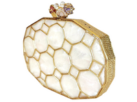 Gold and White Mother of Pearl Honeycomb Clutch