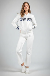 Dallas Cowboys White Sequin Bomber Jacket