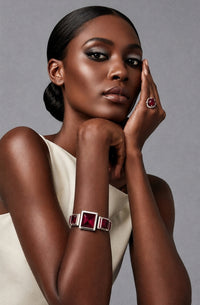 Sterling Silver Red Corundum Ring and Chalcedony Bracelet