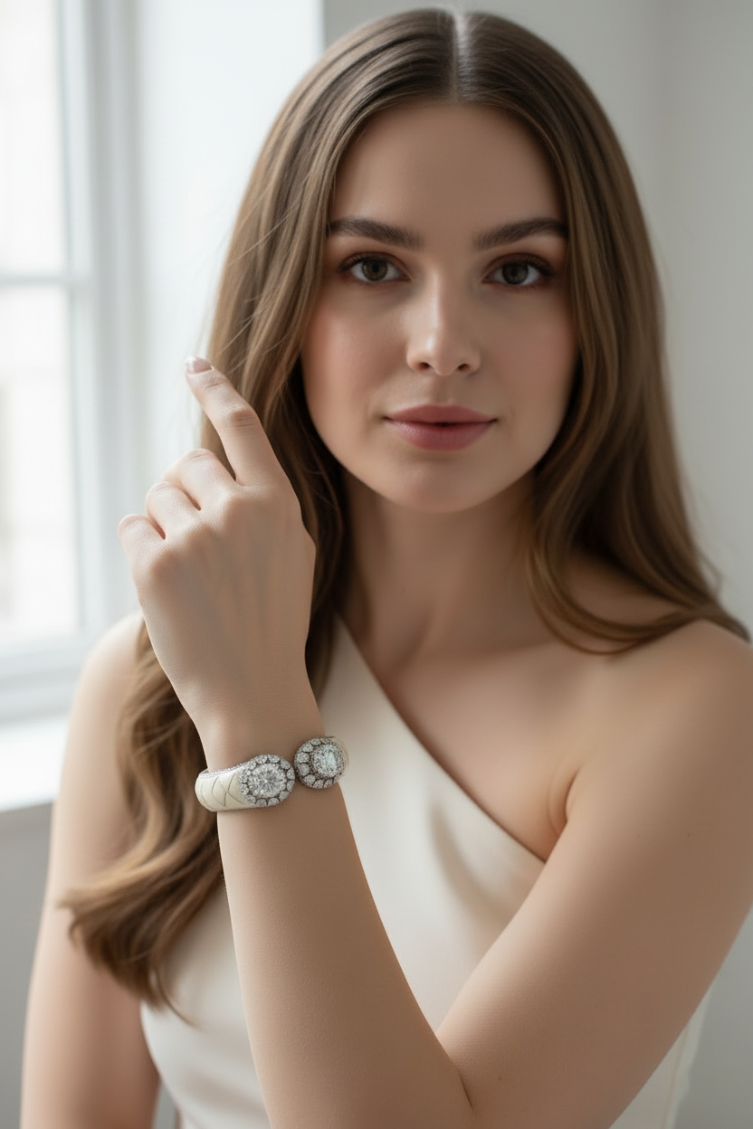Off White Diamond Enamel Cuff Bracelet