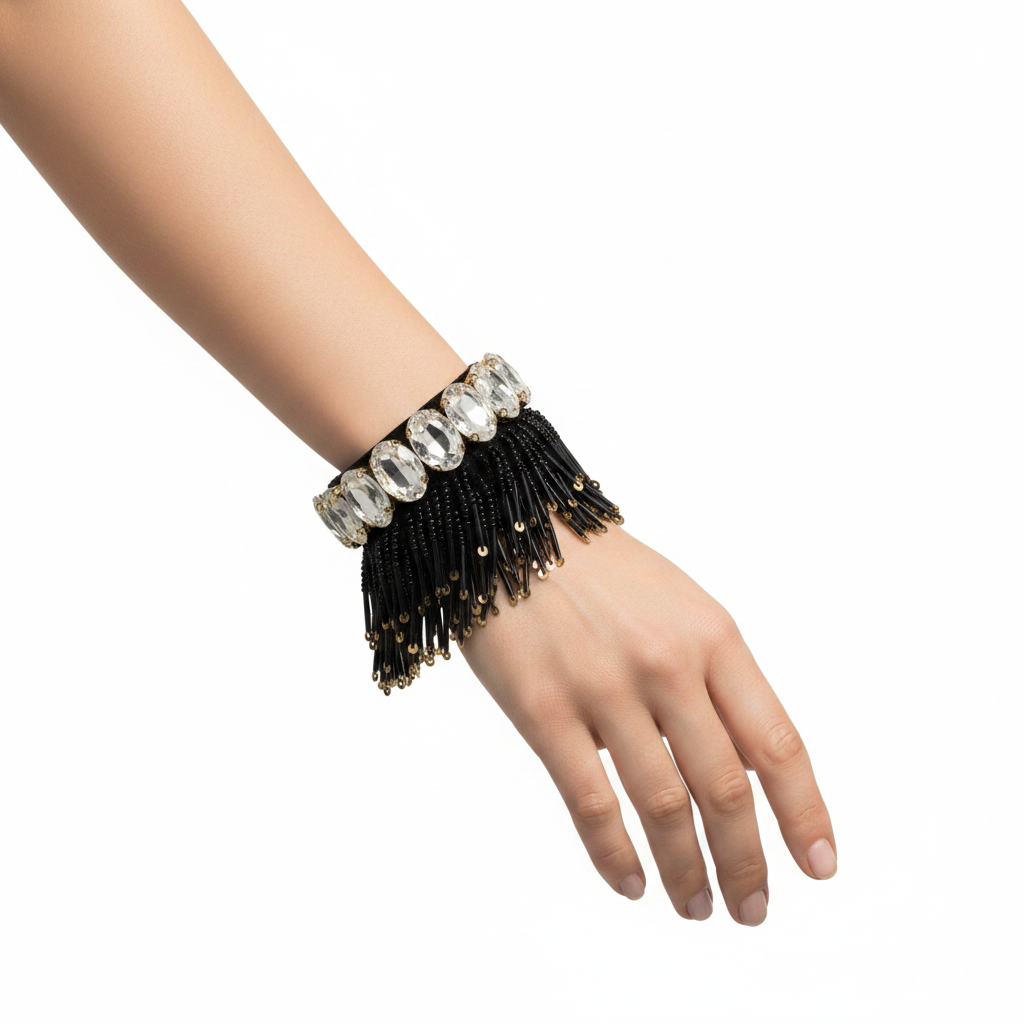 Black Tassel Cuff Bracelet