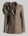Brown Herringbone Detachable 3D Flower Blazer