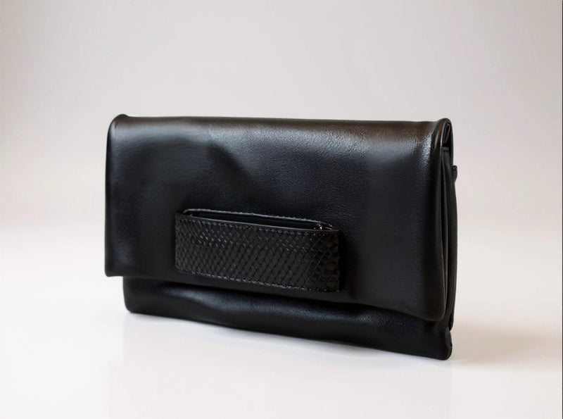 Black Leather Hand Strap Clutch
