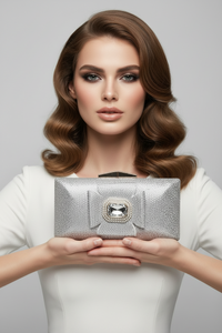 Silver Jeweled Bow Clutch