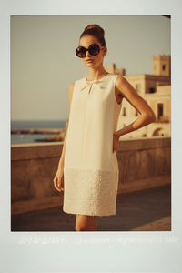 Ivory Sequin Trimmed Mini Dress