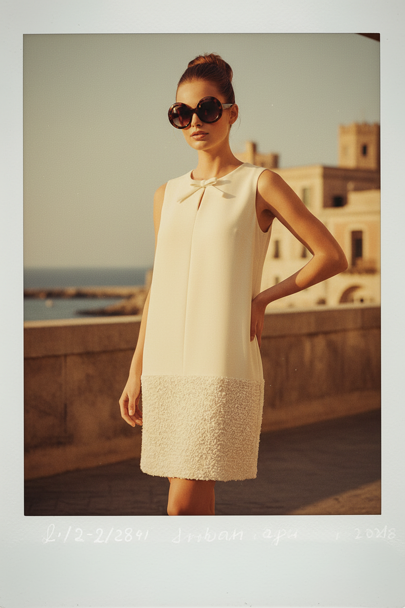 Ivory Sequin Trimmed Mini Dress