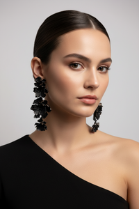 Black Floral Drop Earrings
