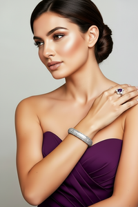Sterling Silver Amethyst Flower Ring and Cuff Bracelet